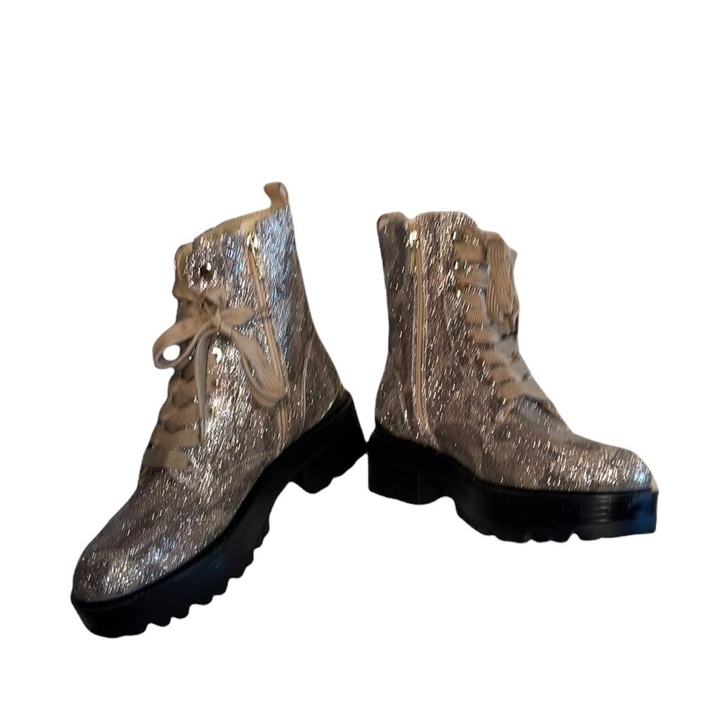 Guess Fearne Lug Sole Glitter Gold combat Boots. Size 9 1/2. - NWOT - Picture 16 of 16